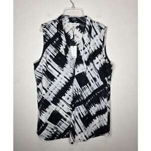 NWT Calvin Klein black white abstract v-neck sleeveless shirt blouse - large